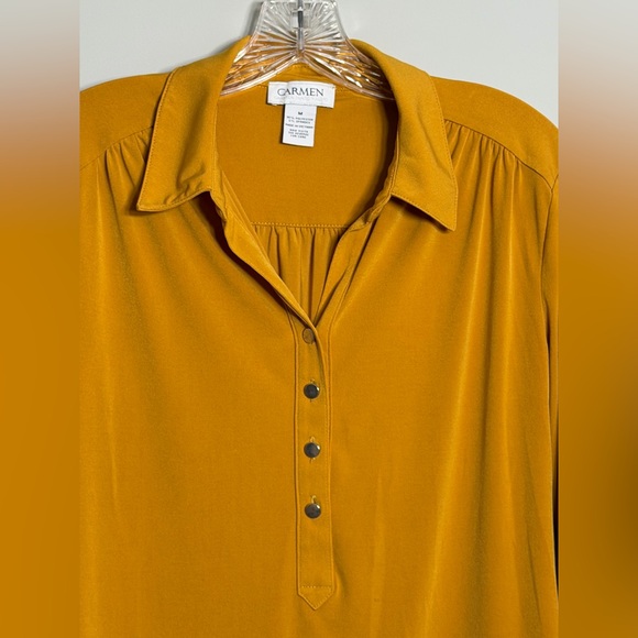 Carmen Marc Valvo Mustard Blouse Size Medium - Picture 3 of 8